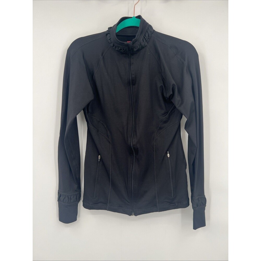 SPANX Black Active Full Zip Stretch Ruffle Full Zip Contour Jacket Size S